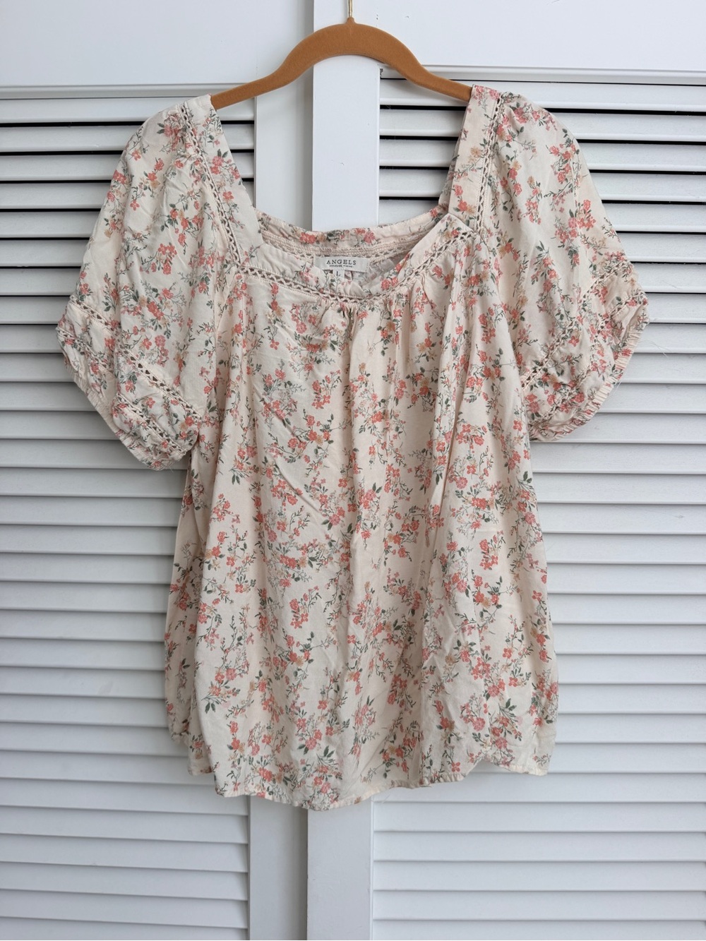 Angels Cream Blouse with Pink Floral Print